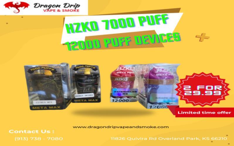  HZKO 7000 Puff and 12000 Puff devices. availability in Dragon Drip Vape and Smoke
 